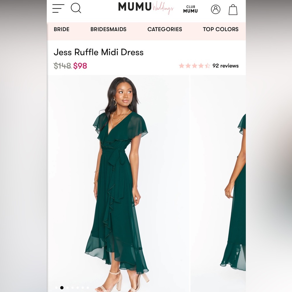 Show me your mumu jess ruffle midi dress- emerald